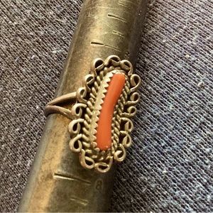 Ring Vintage Red Coral Sterling silver Navajo made 7
